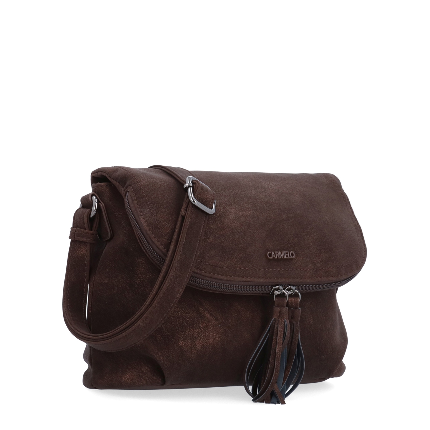 Štýlová crossbody kabelka s praktickou klopou Carmelo materiál syntetická koža zapínanie na zips farba hnedá veľkosť malá 4661 H