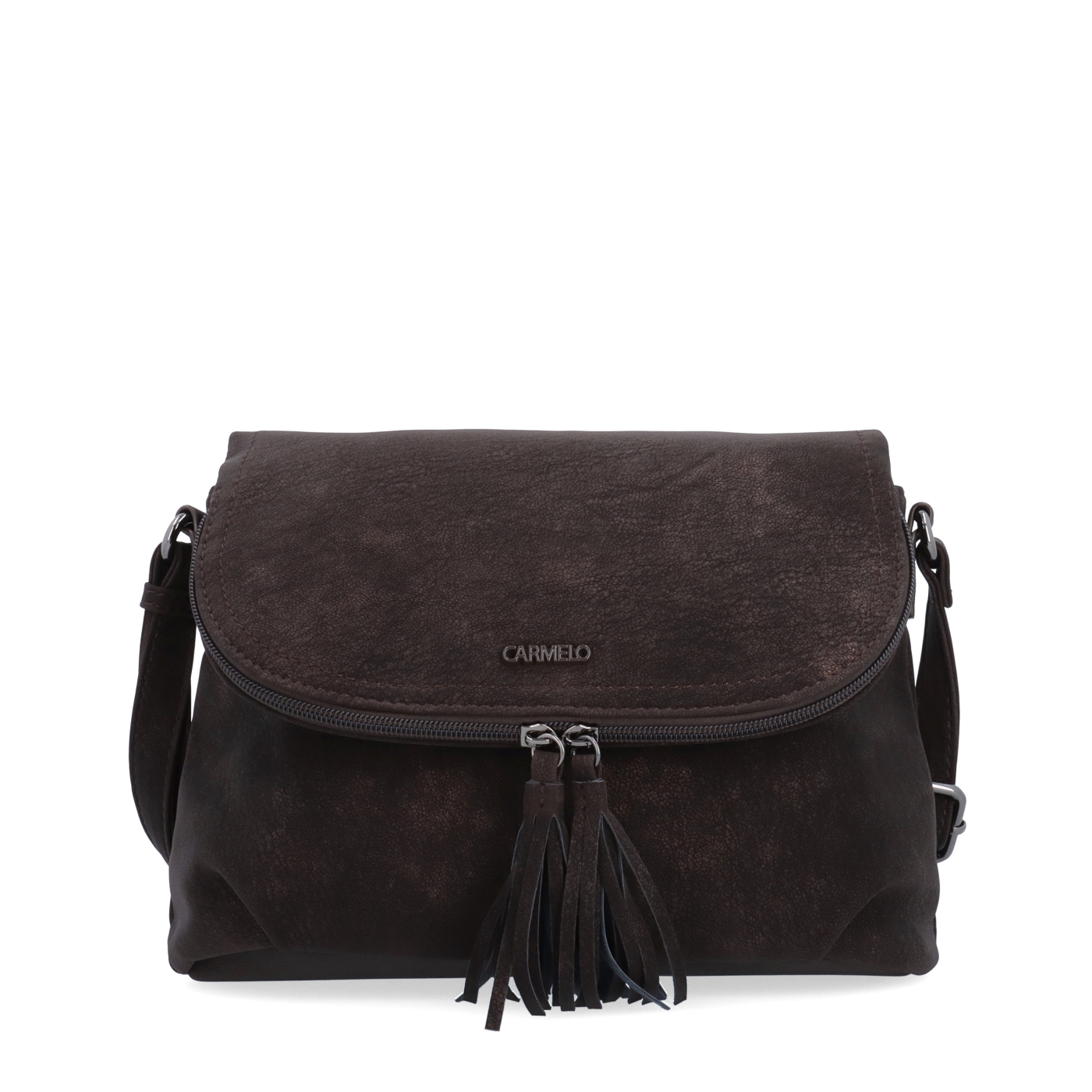 Štýlová crossbody kabelka s praktickou klopou Carmelo materiál syntetická koža zapínanie na zips farba hnedá veľkosť malá 4661 TH Spredu