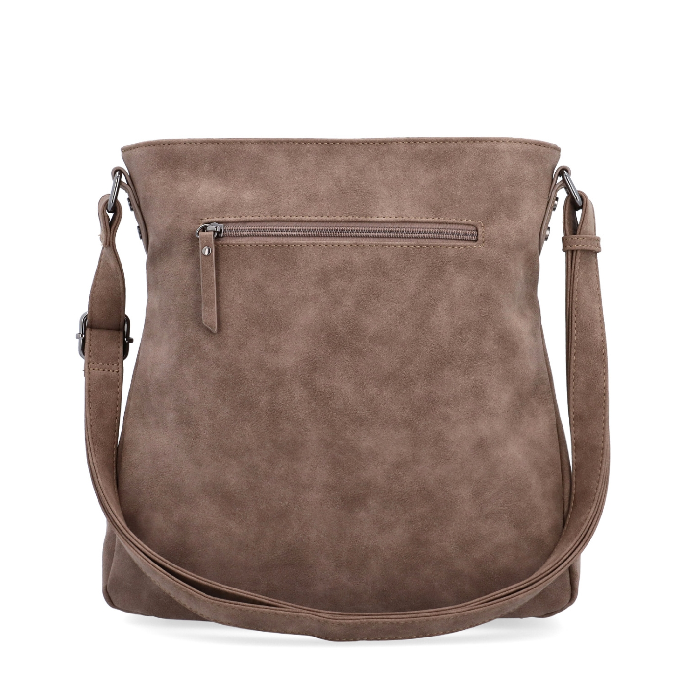 Štýlová crossbody kabelka s čistým dizajnom Tangerin materiál syntetická koža zapínanie na zips farba hnedá veľkosť stredná 1101 H Zozadu