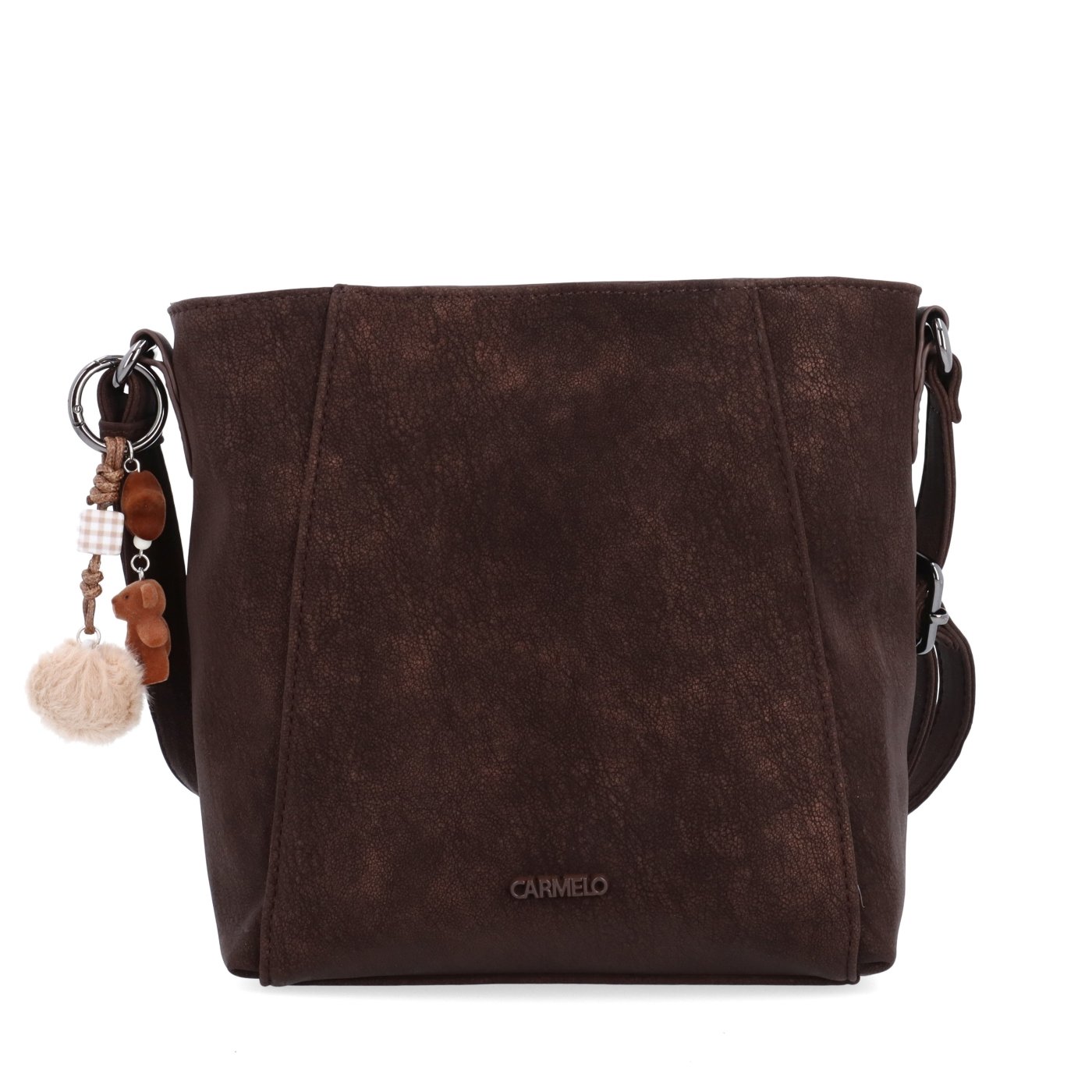 Praktická crossbody kabelka s odnímateľným príveskom Carmelo materiál syntetická koža zapínanie na zips farba hnedá veľkosť malá 4662 H Spredu