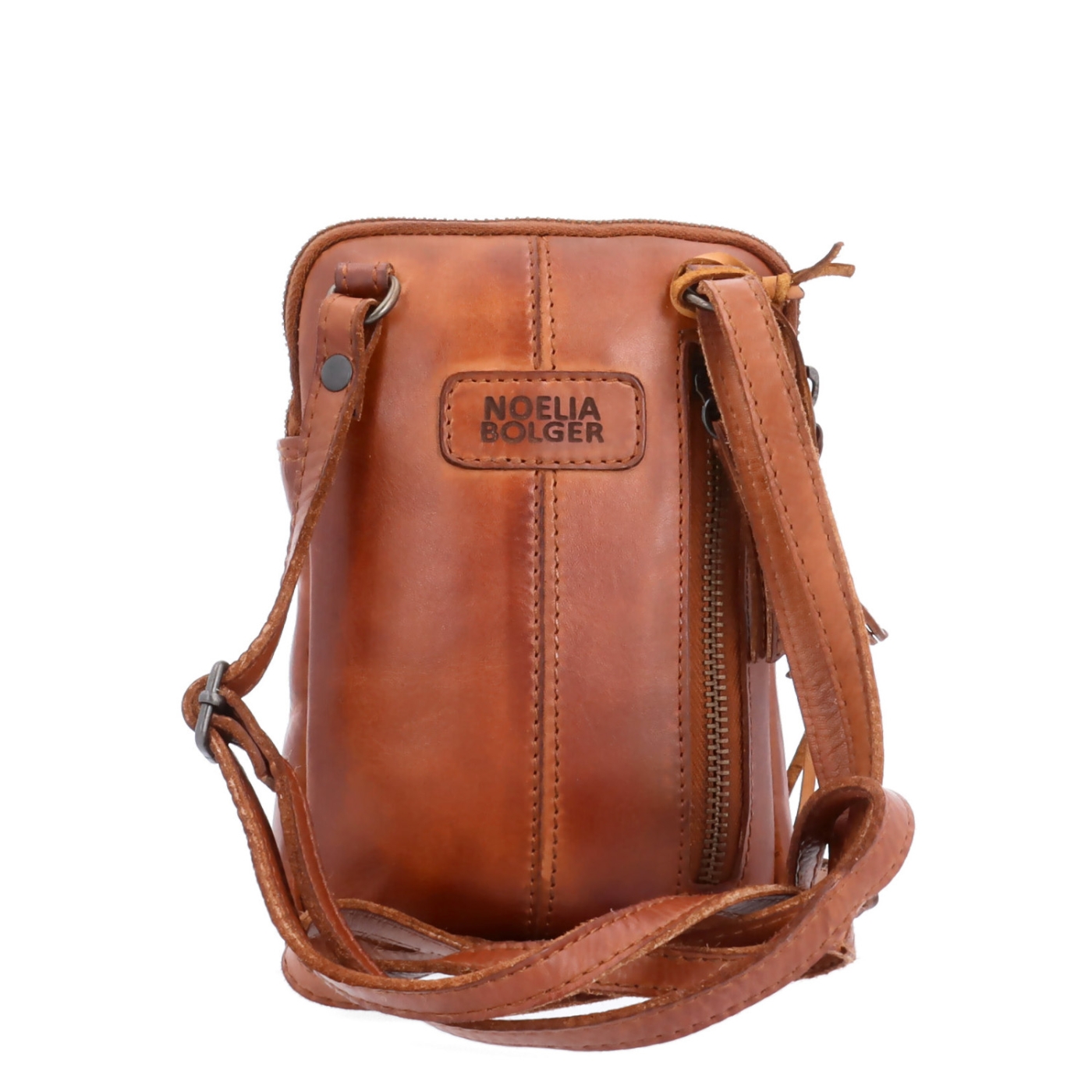 Štýlová kožená crossbody taška Noelia Bolger materiál kože zapínanie na zips farba koňaková veľkosť malá NB 2419 KO Zozadu