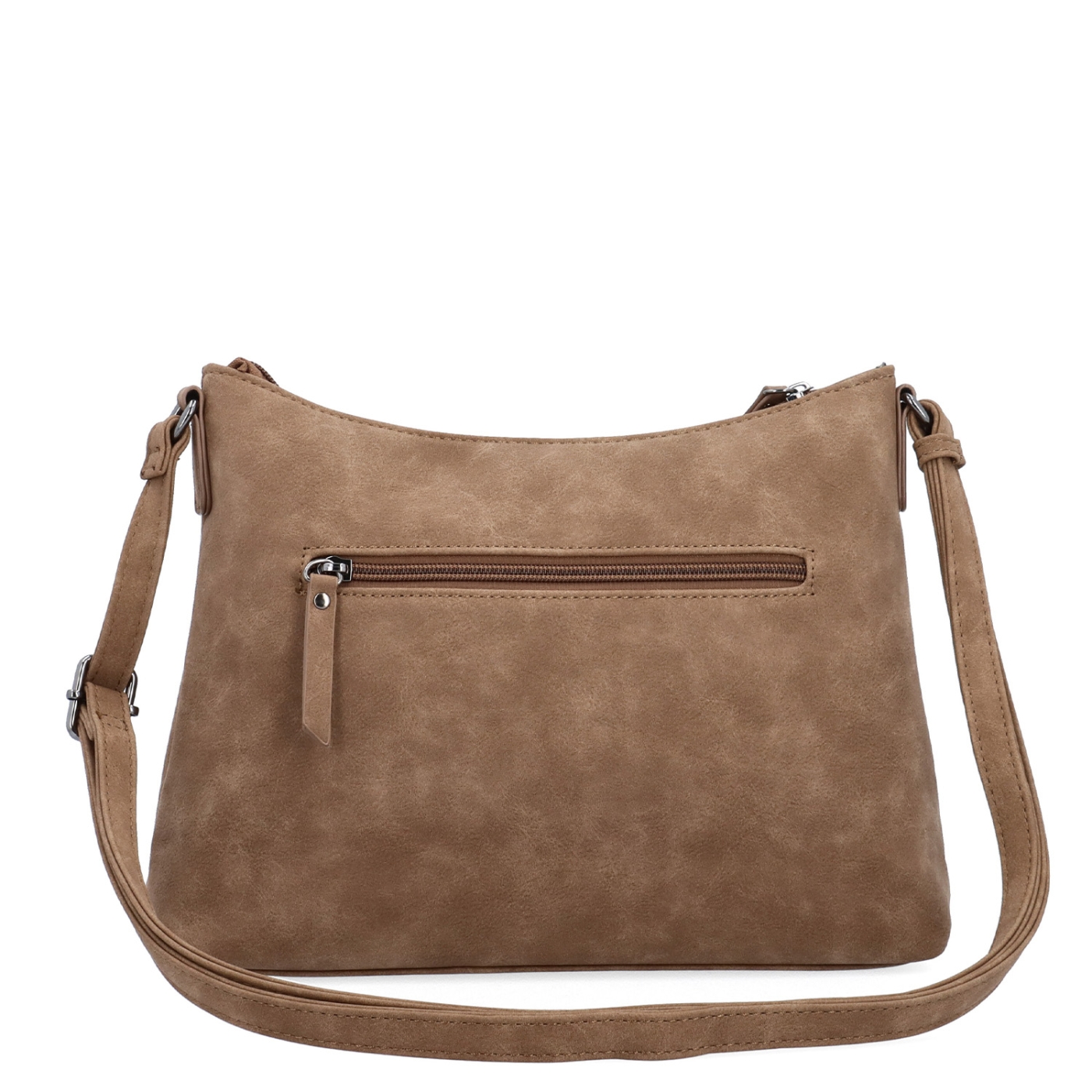 Dámska elegantná crossbody kabelka Tangerin materiál syntetická koža zapínanie na zips farba taupe veľkosť malá 1110 T Zozadu