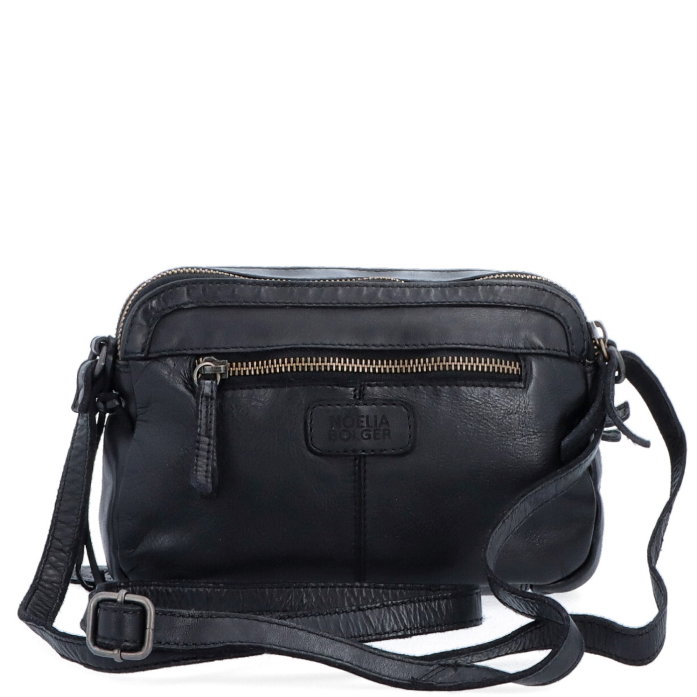 Minimalistická kožená crossbody kabelka Noelia Bolger materiál kože zapínanie na zips farba čierna veľkosť malá NB 2407 C Zozadu