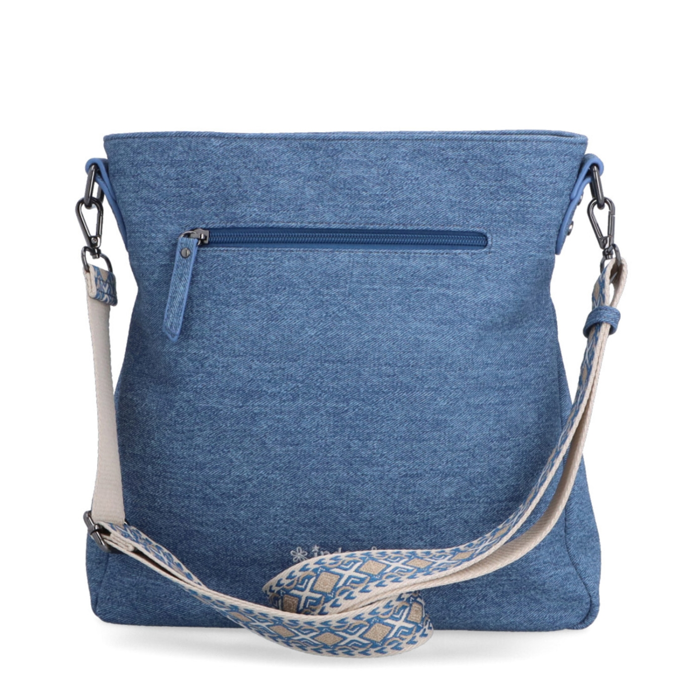 Priestranná crossbody taška s odnímateľným popruhom Indee materiál syntetická koža zapínanie na zips farba modrá veľkosť stredná 6336 M Zozadu
