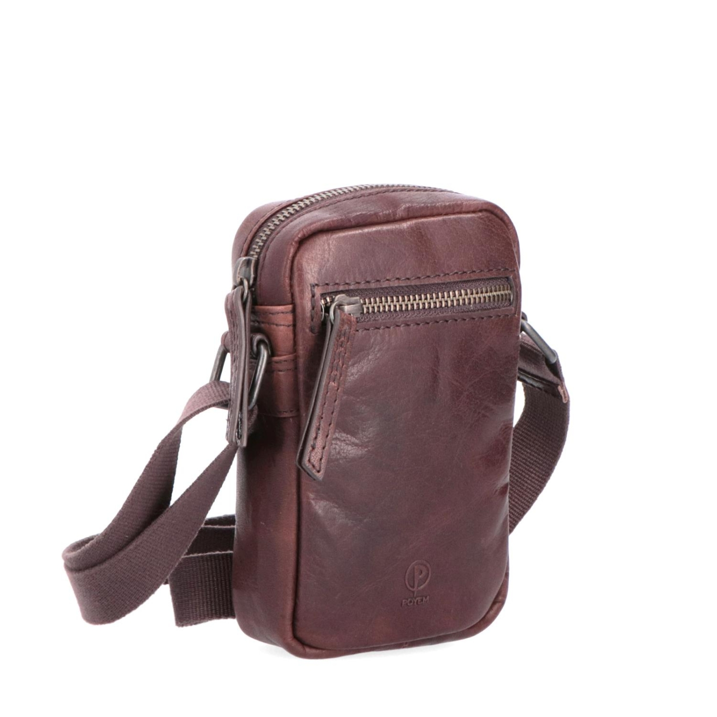 Malá kožená crossbody Poyem materiál kože zapínanie na zips farba hnedá veľkosť malá 2220 Poyem H