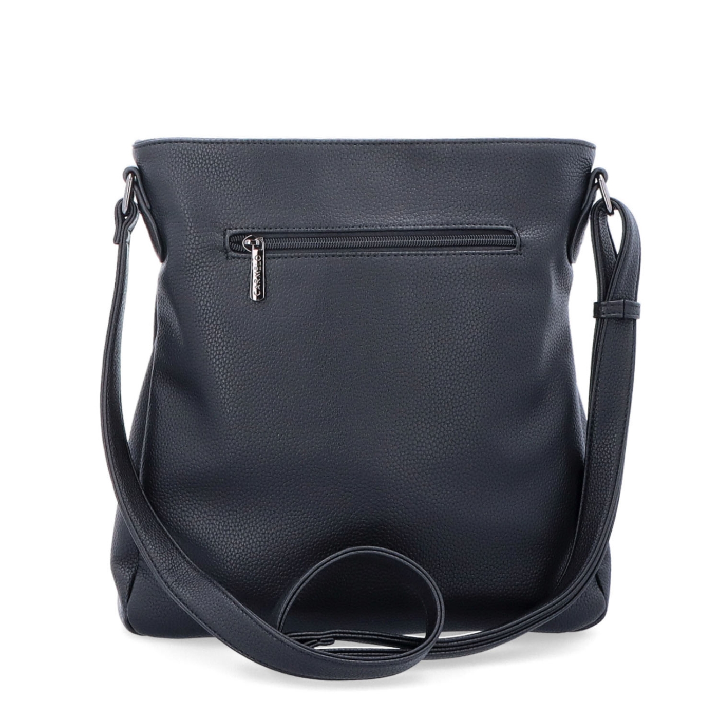 Dizajnová crossbody kabelka Carmelo materiál syntetická koža zapínanie na zips farba čierna veľkosť stredná 4271 C Zozadu