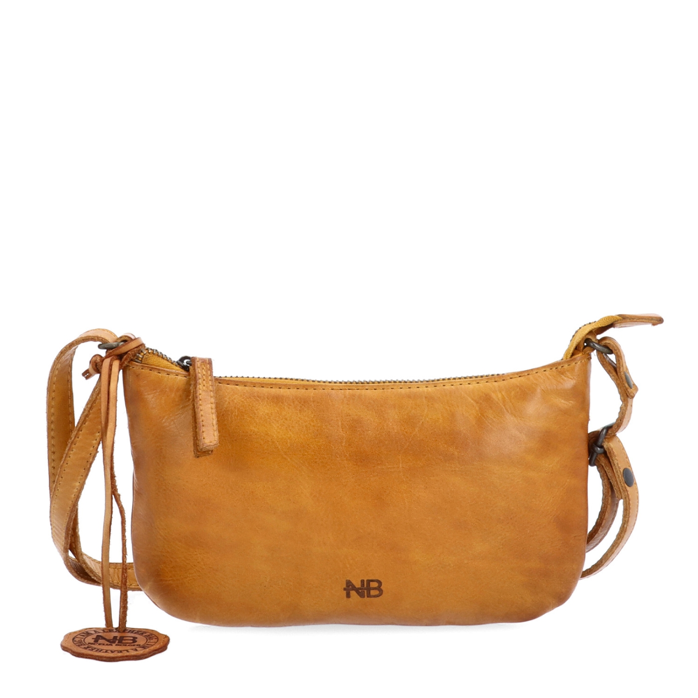Malá elegantná kožená crossbody kabelka Noelia Bolger materiál kože zapínanie na zips farba žltá veľkosť malá NB 2420 ZLU Spredu