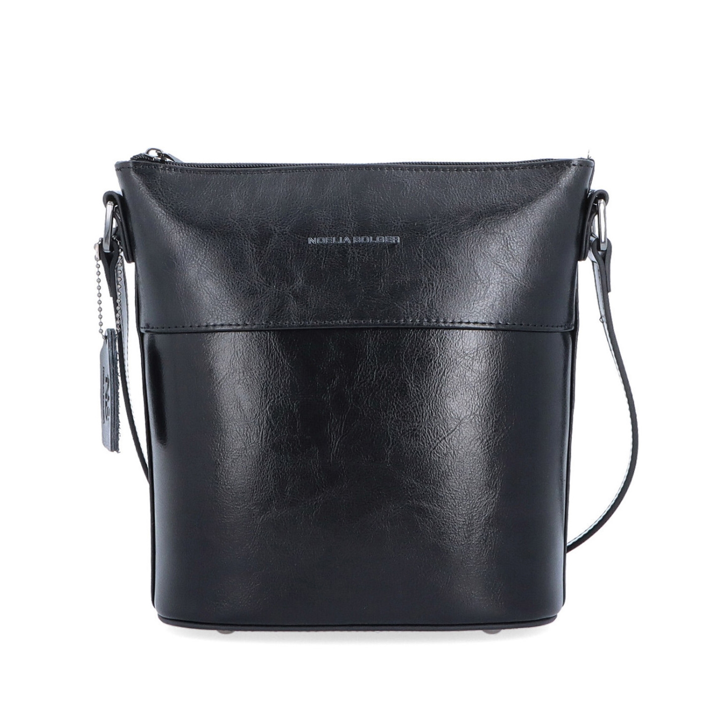 Luxusná kožená crossbody kabelka Noelia Bolger materiál kože zapínanie na zips farba čierna veľkosť malá NB 0077 C Spredu