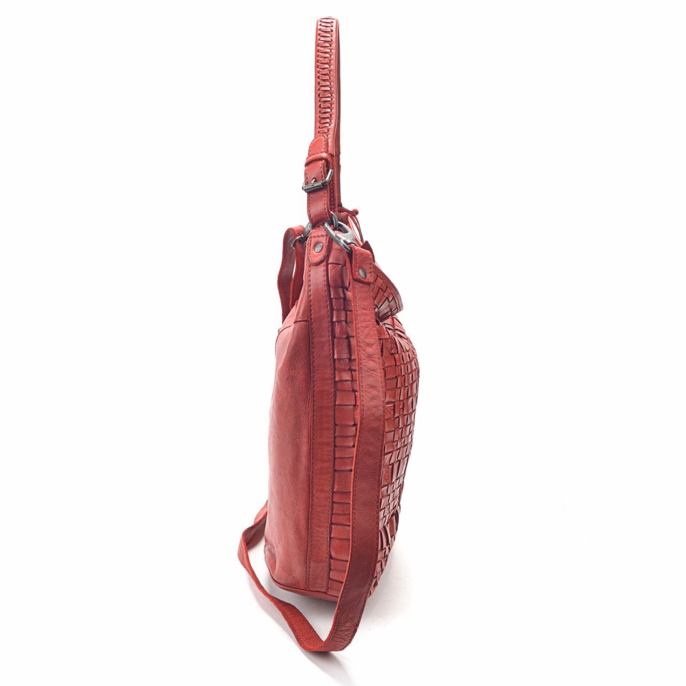 Prepletaná kožená hobo kabelka Noelia Bolger materiál kože zapínanie na zips farba červená veľkosť stredná NB 2012 CV Z boku