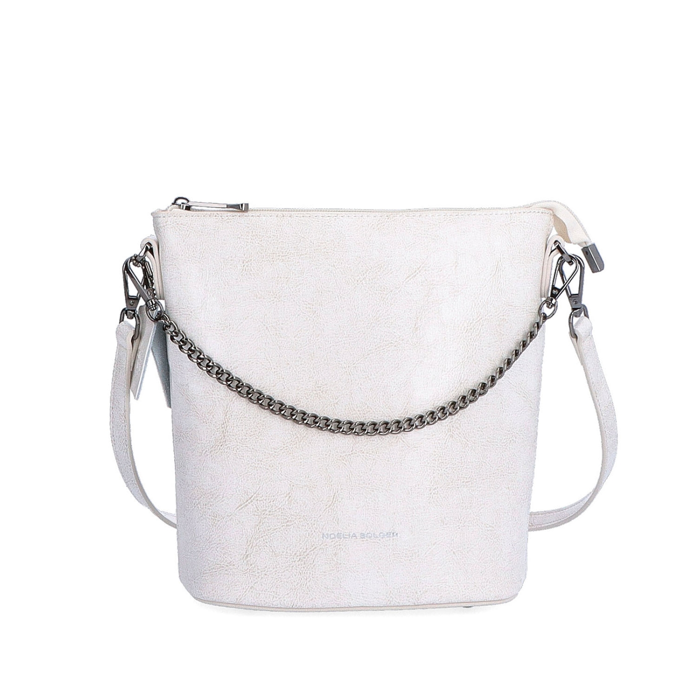 Elegantná kožená crossbody s retiazkou Noelia Bolger materiál kože zapínanie na zips farba biela veľkosť malá NB 0048 OW Spredu