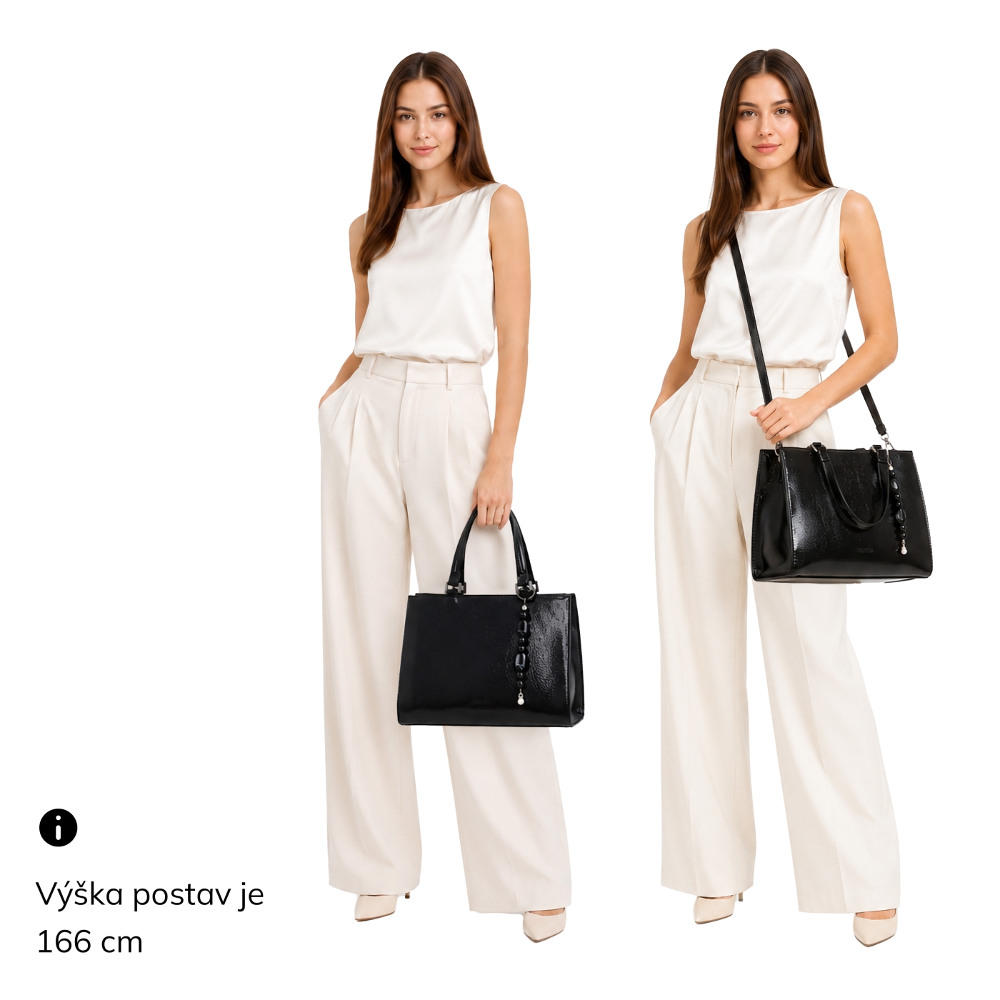 Kabelka do ruky s odnímateľným crossbody popruhom a príveskom Le Sands Le Sands materiál syntetická koža zapínanie na zips farba čierna veľkosť stredná 4638 C Na postave