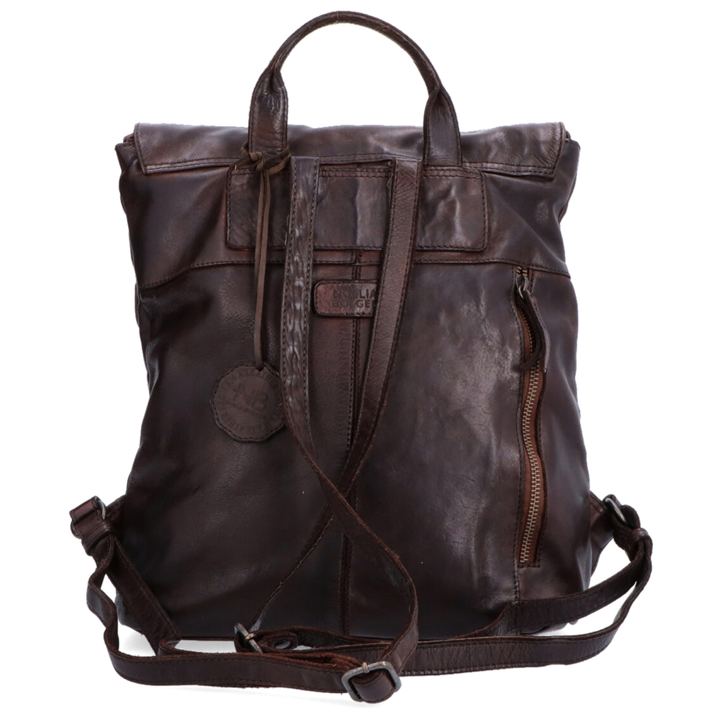 Kožený batoh s chlopňou vo vintage štýle Noelia Bolger materiál kože zapínanie na zips farba hnedá veľkosť stredná NB 2014 H Zozadu