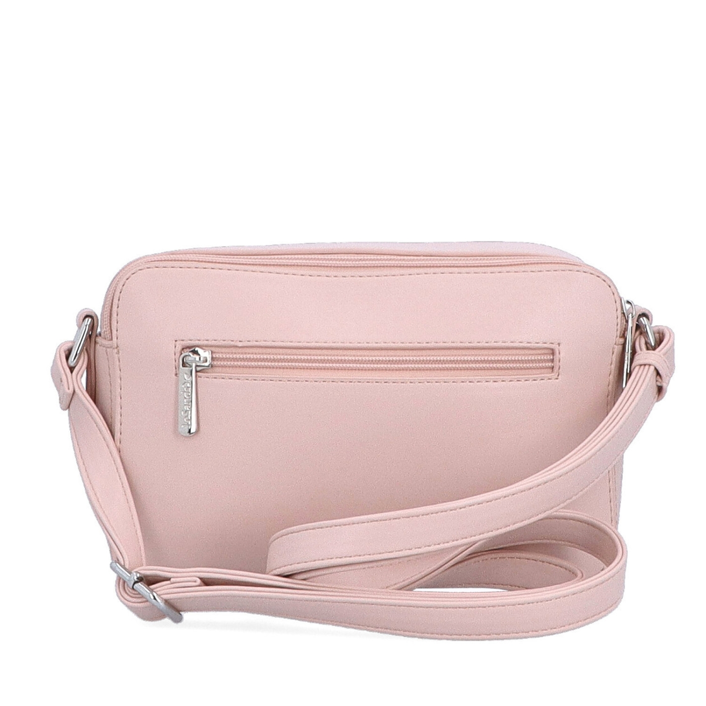 Praktická crossbody kabelka s dvoma vreckami Le Sands materiál syntetická koža zapínanie na zips farba ružová veľkosť malá 7717 R Zozadu