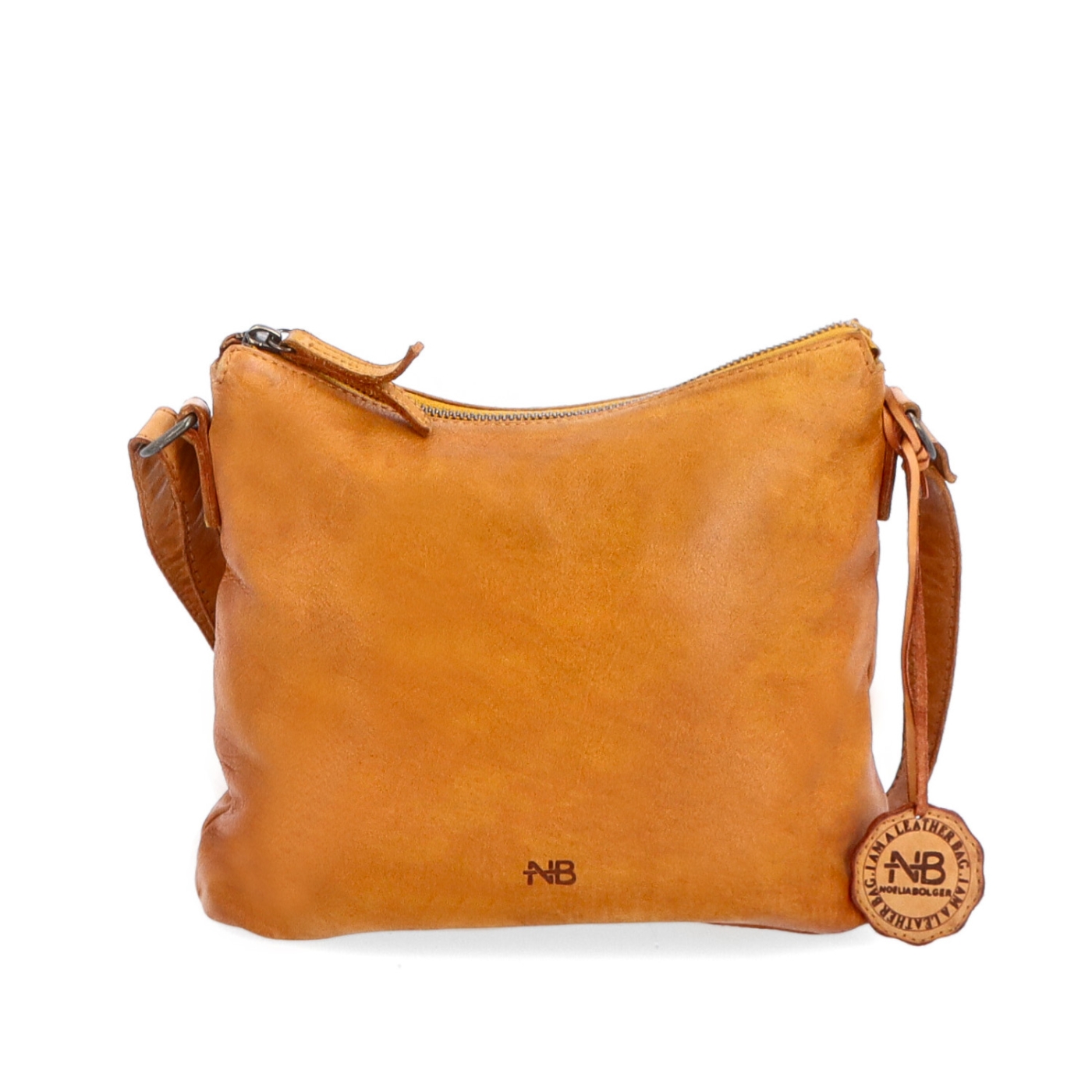 Kožená crossbody kabelka s moderným dizajnom Noelia Bolger materiál kože zapínanie na zips farba žltá veľkosť malá NB 2400 ZLU Spredu