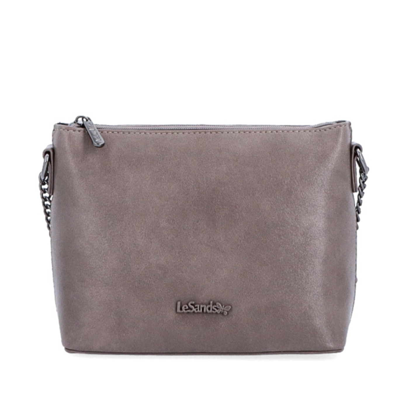 Spoločenská crossbody kabelka s retiazkou Le Sands materiál syntetická koža zapínanie na zips farba taupe veľkosť malá 7708 T Spredu