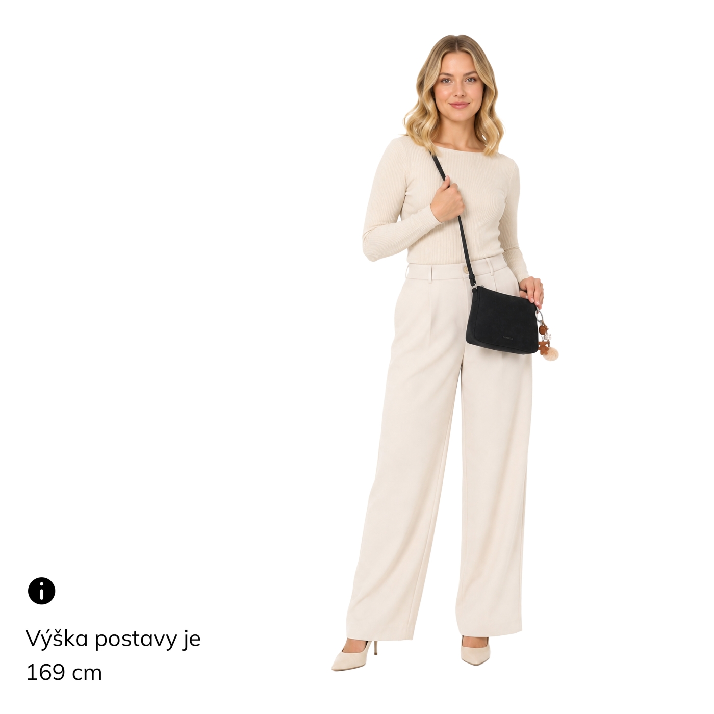 Elegantná malá crossbody kabelka Carmelo materiál syntetická koža zapínanie na zips farba čierna veľkosť malá 4666 C Na postave