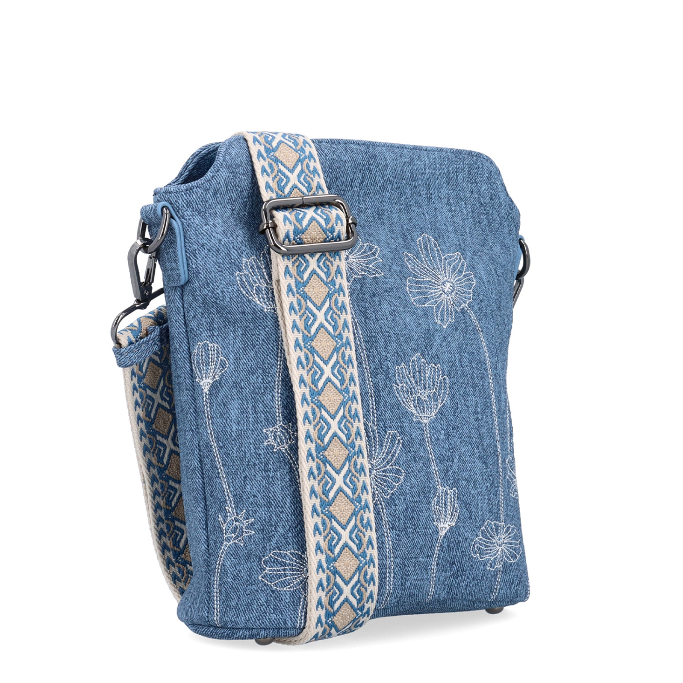 Crossbody kabelka s dekoratívnym vzorom a širokým popruhom Indee materiál syntetická koža zapínanie na zips farba modrá veľkosť malá 6343 M