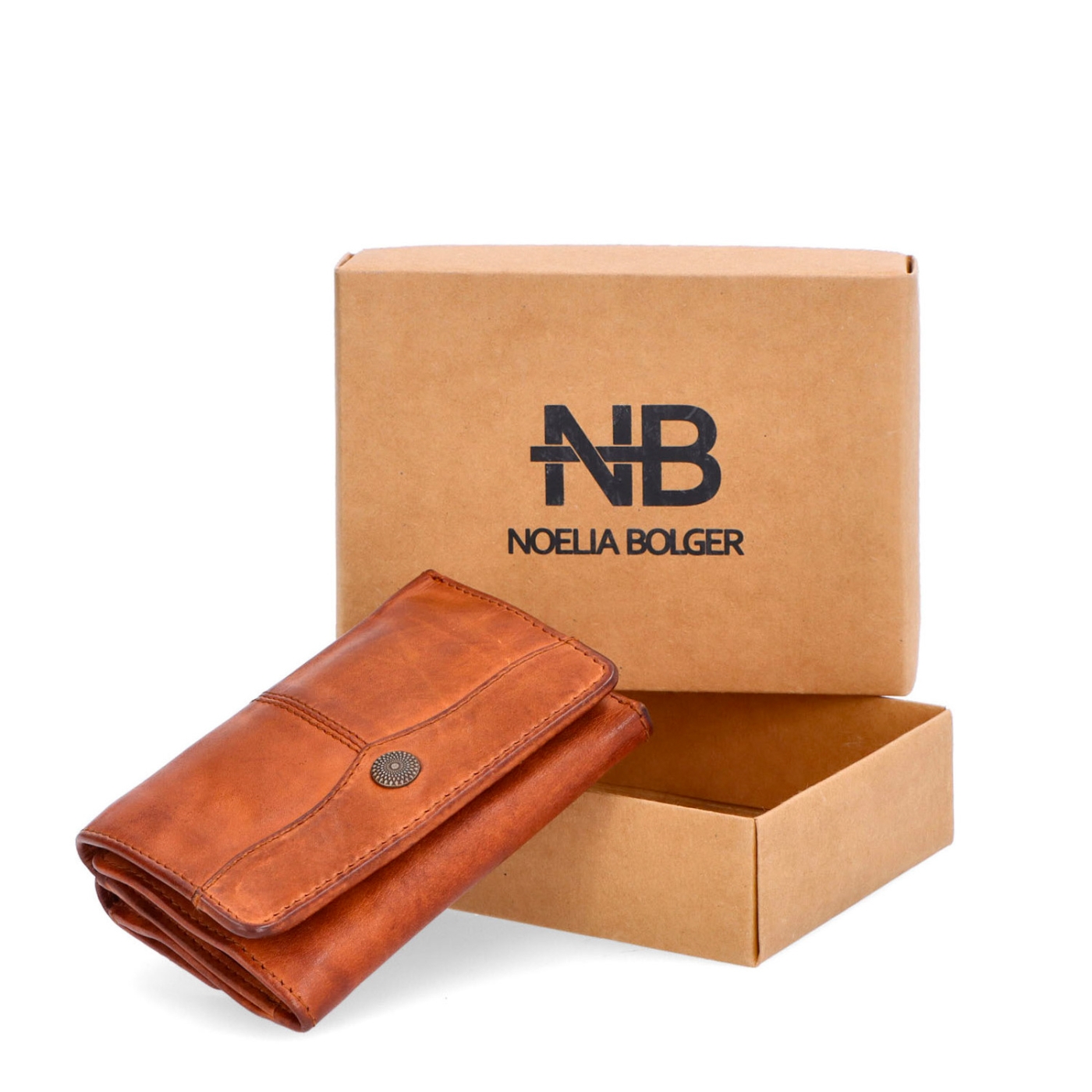 Minimalistická kožená peňaženka s prešívaním Noelia Bolger materiál kože zapínanie na cvok farba koňaková veľkosť malá 5129 NB KO Krabička