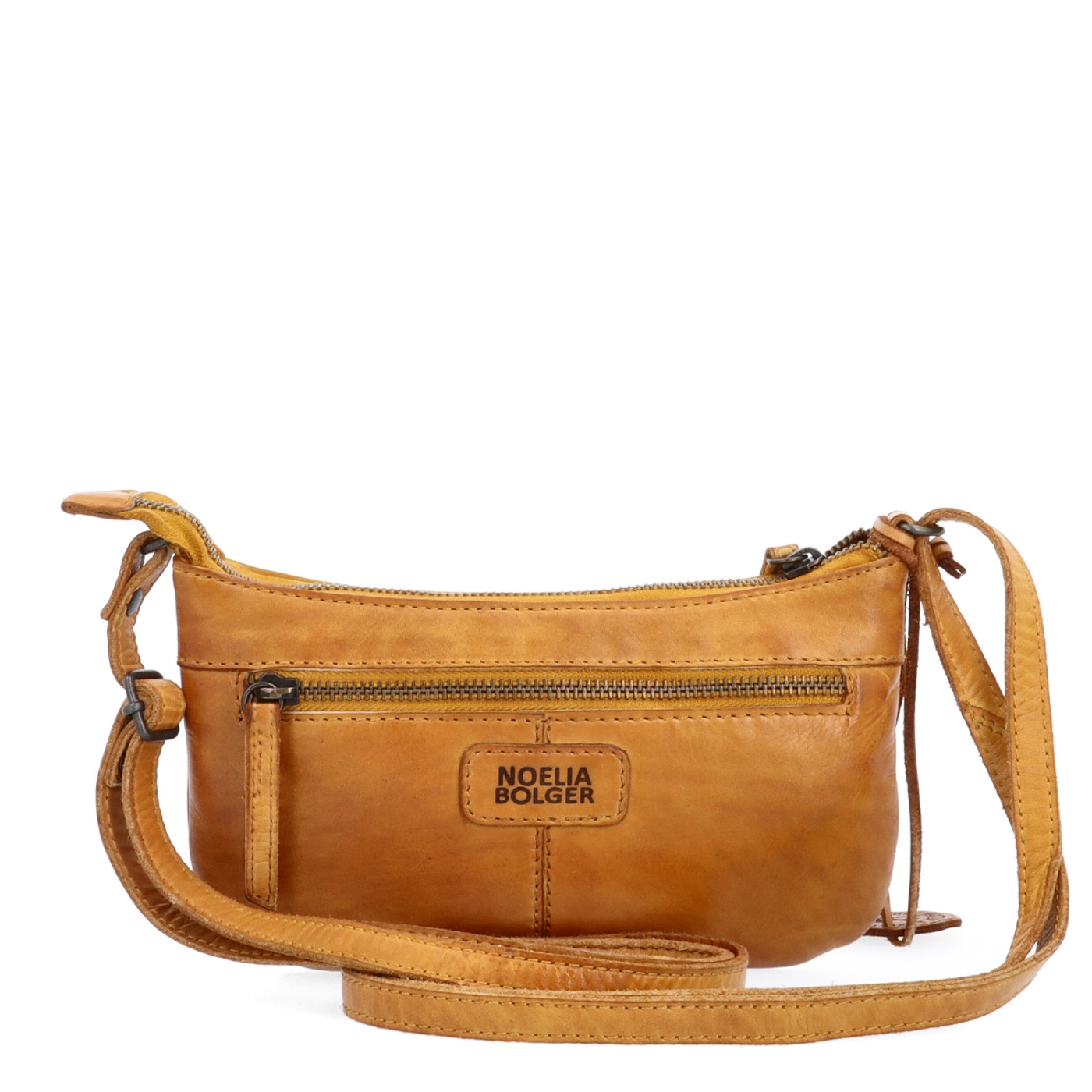 Malá elegantná kožená crossbody kabelka Noelia Bolger materiál kože zapínanie na zips farba žltá veľkosť malá NB 2420 ZLU Zozadu
