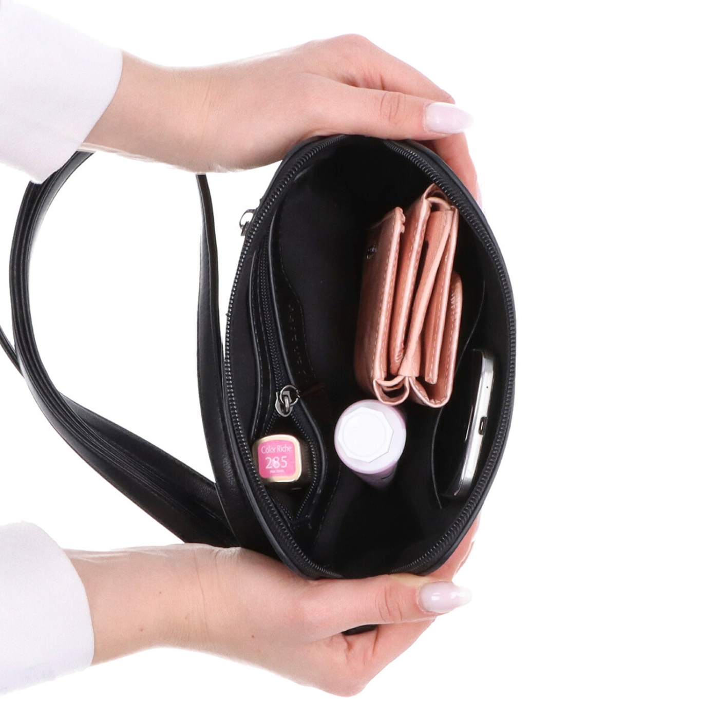 Jemná, minimalistická crossbody kabelka Le Sands materiál syntetická koža zapínanie na zips farba béžová veľkosť malá 7718 BE Vnútro