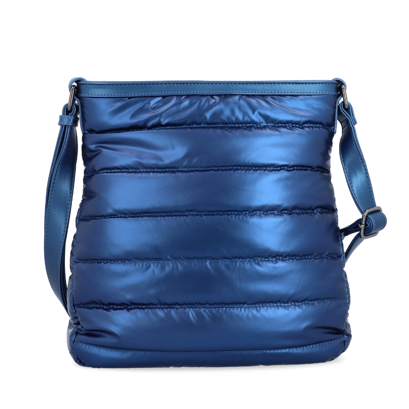 Moderná dámska kabelka z nadýchaného nylonu Carmelo materiál nylon zapínanie na zips farba modrá veľkosť stredná 4382 M Spredu