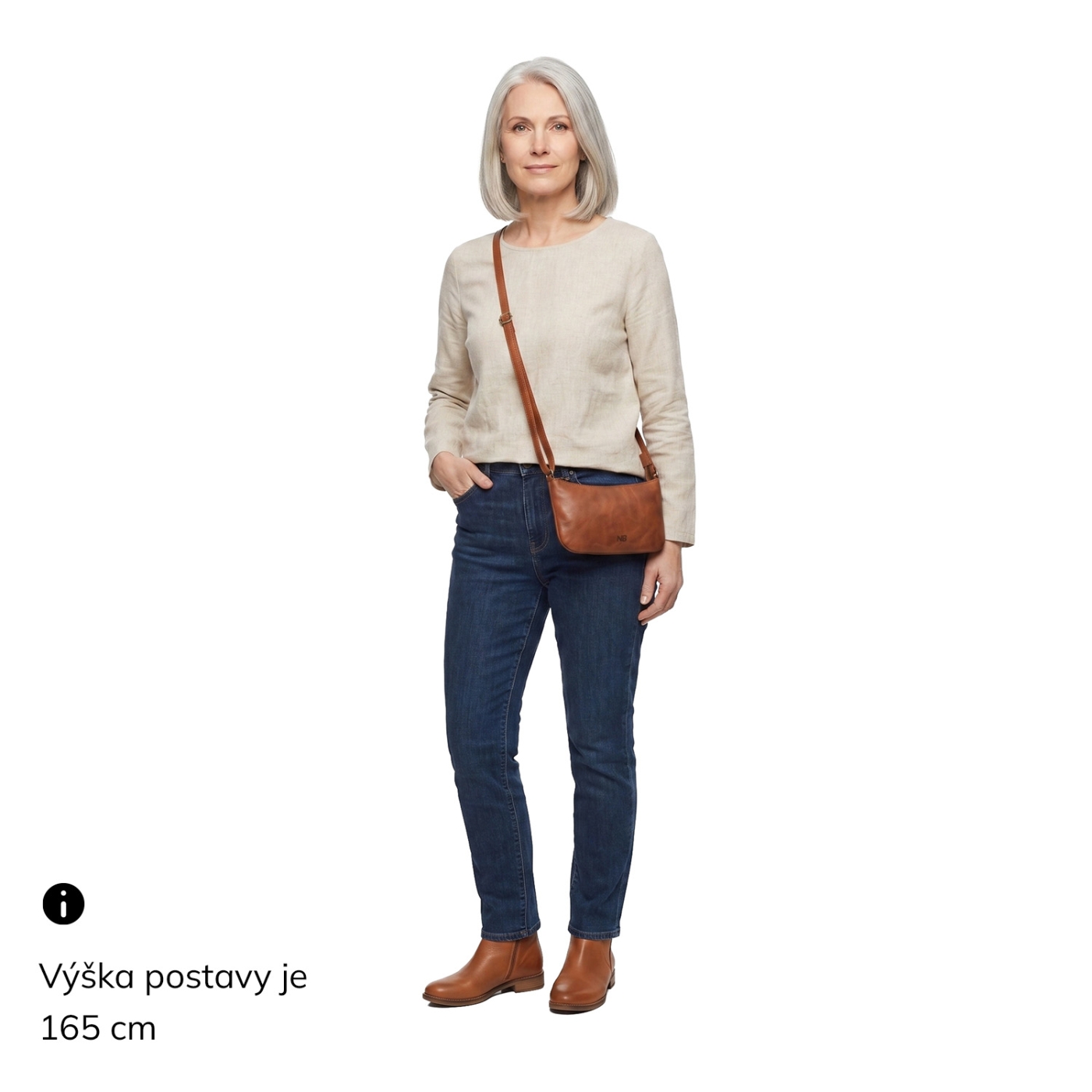 Malá elegantná kožená crossbody kabelka Noelia Bolger materiál kože zapínanie na zips farba koňaková veľkosť malá NB 2420 KO Na postave