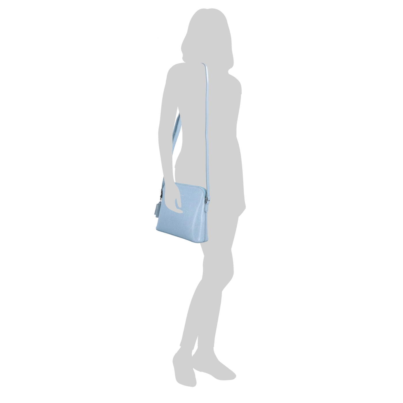 Elegantná kožená crossbody k šatám aj saku Noelia Bolger materiál kože zapínanie na zips farba modrá veľkosť malá NB 0078 SM Na postave