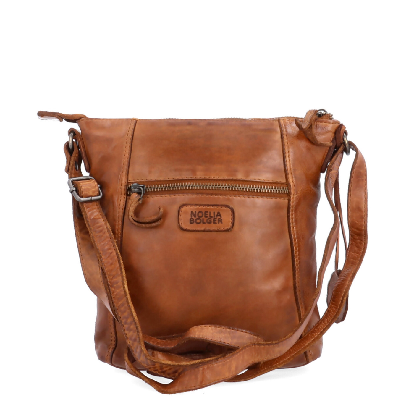 Malá kožená crossbody s prešívaním Noelia Bolger materiál kože zapínanie na zips farba koňaková veľkosť malá NB 2086 KO Zozadu