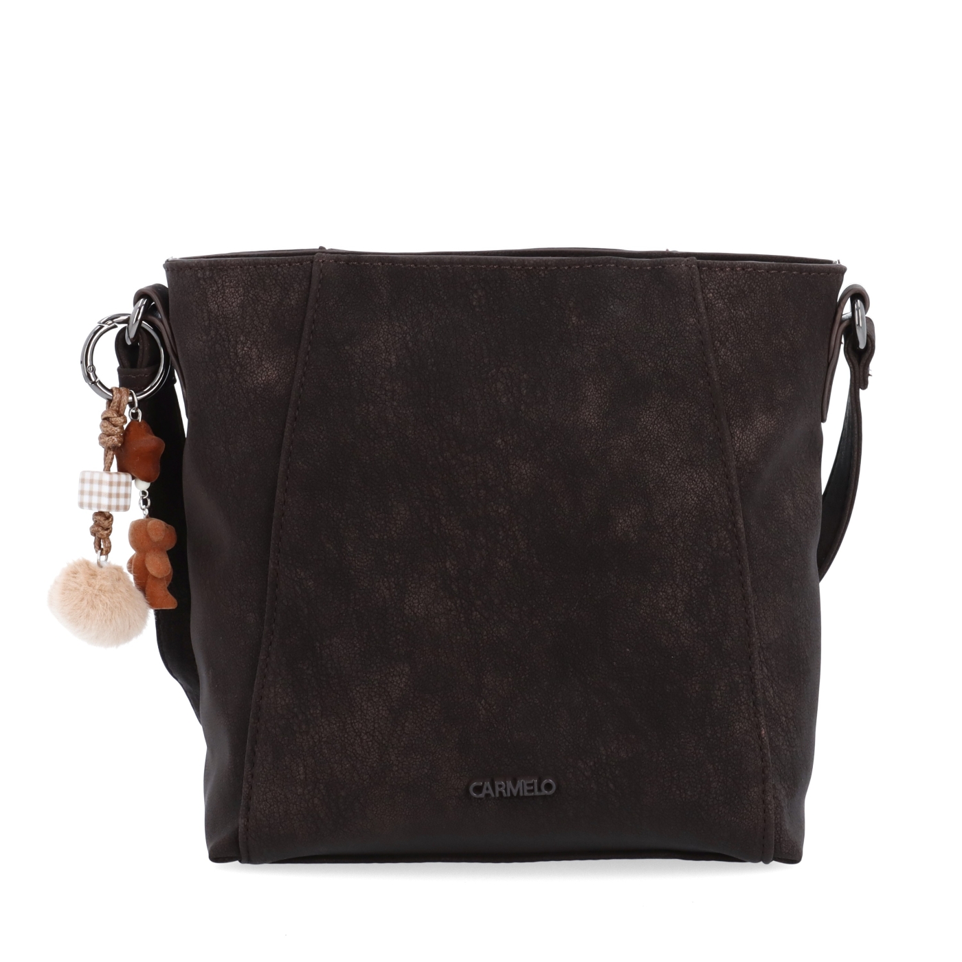 Praktická crossbody kabelka s odnímateľným príveskom Carmelo materiál syntetická koža zapínanie na zips farba hnedá veľkosť malá 4662 TH Spredu