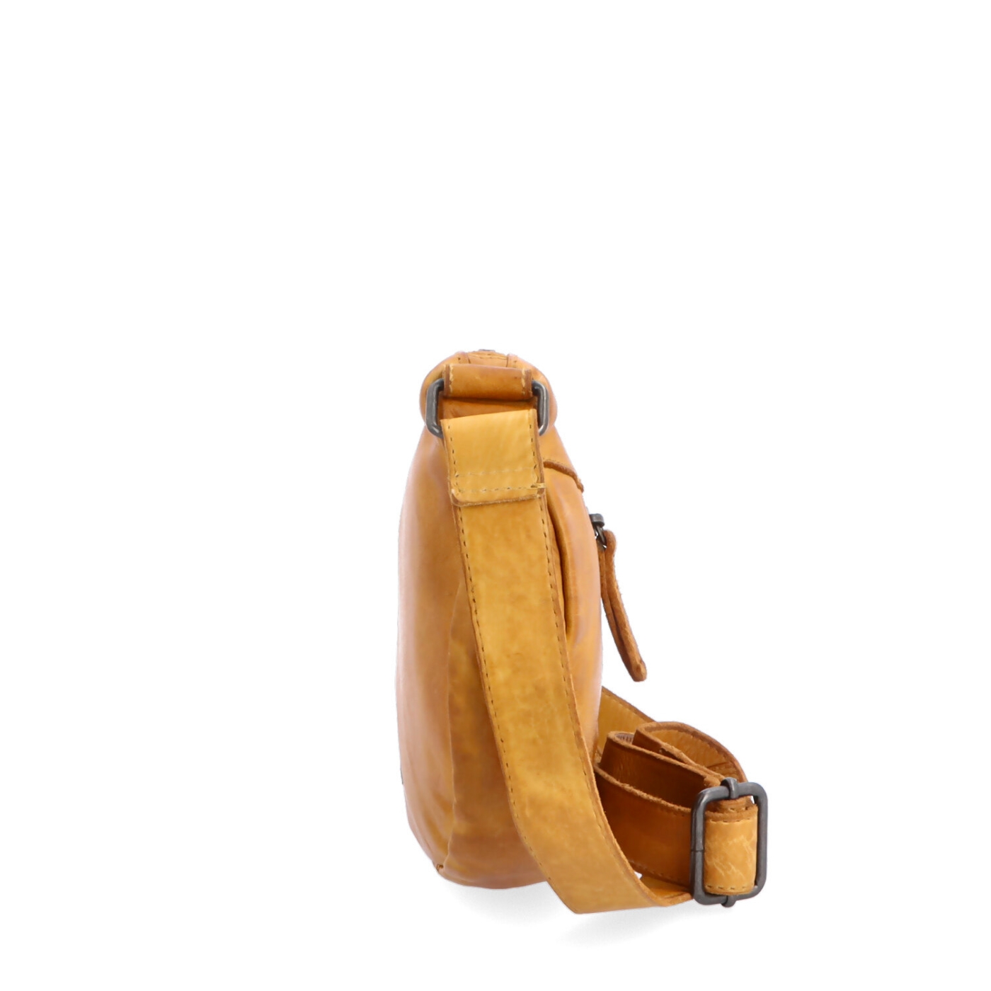 Asymetrická kožená moonbag kabelka Noelia Bolger materiál kože zapínanie na zips farba žltá veľkosť malá NB 2413 ZLU Z boku