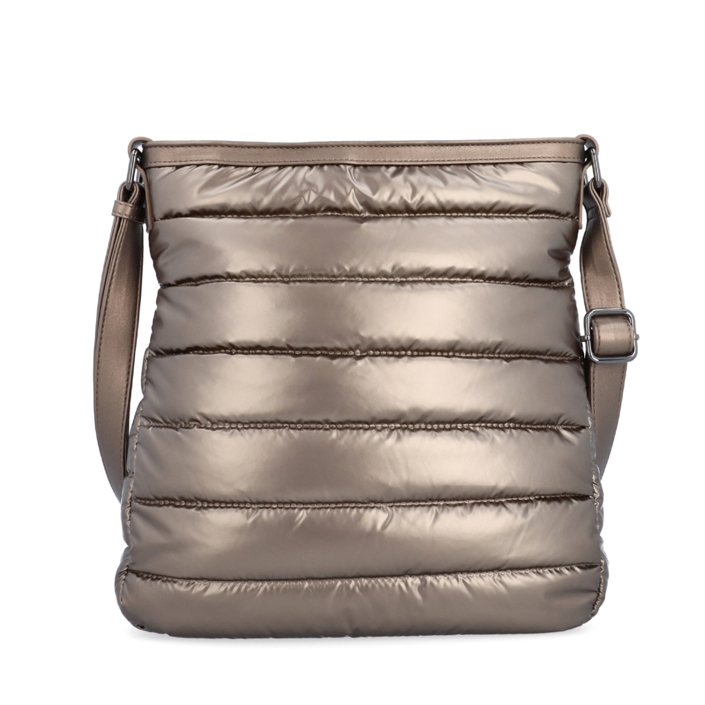Moderná dámska kabelka z nadýchaného nylonu Carmelo materiál nylon zapínanie na zips farba metalíza veľkosť stredná 4382 BR Spredu