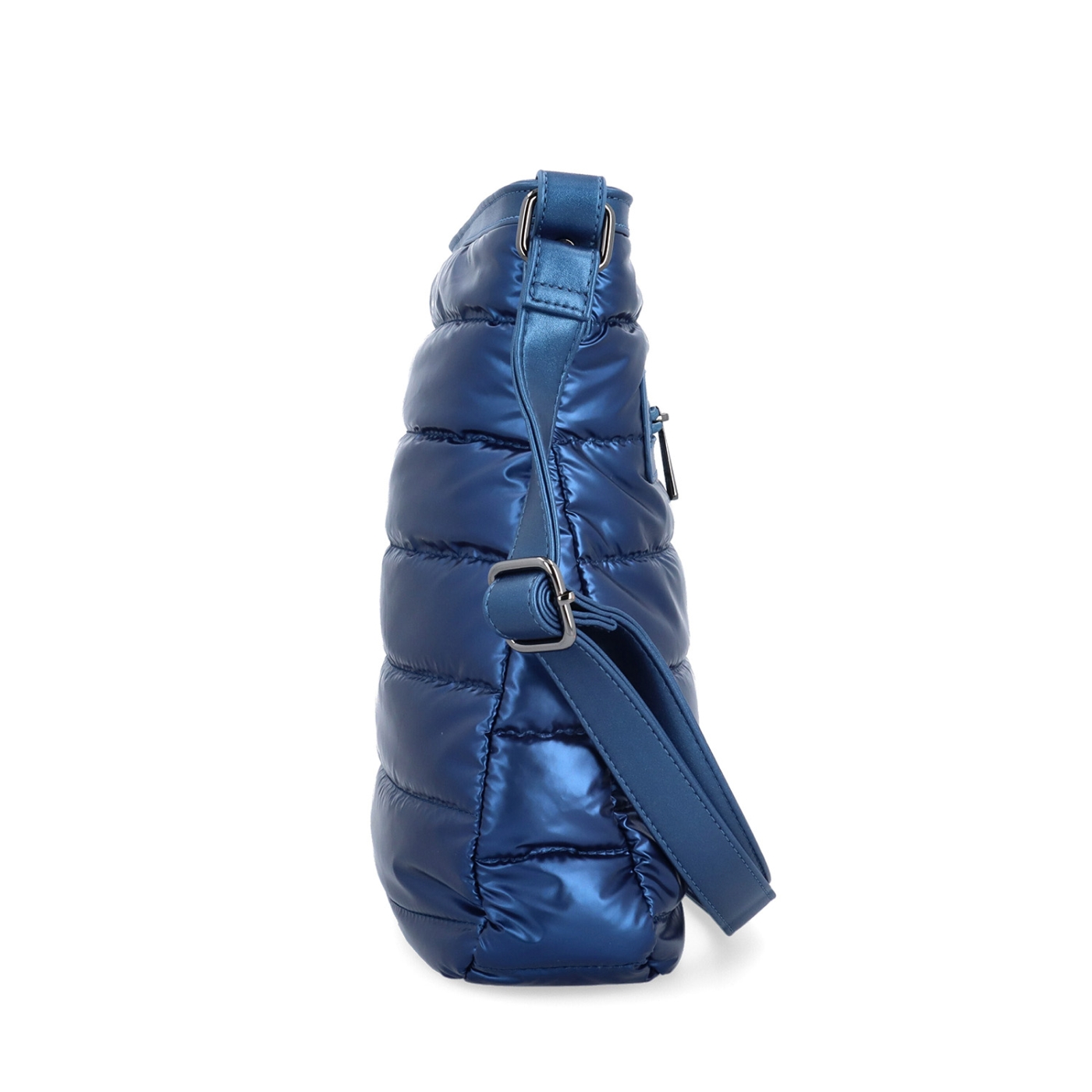Moderná dámska kabelka z nadýchaného nylonu Carmelo materiál nylon zapínanie na zips farba modrá veľkosť stredná 4382 M Z boku