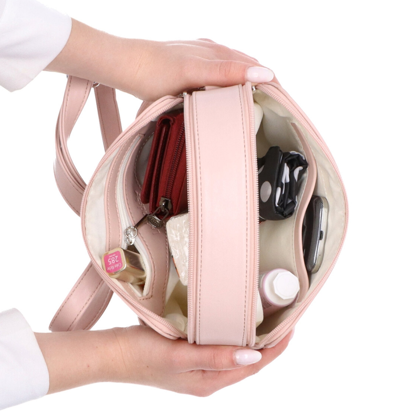 Praktická crossbody kabelka s dvoma vreckami Le Sands materiál syntetická koža zapínanie na zips farba ružová veľkosť malá 7717 R Vnútro