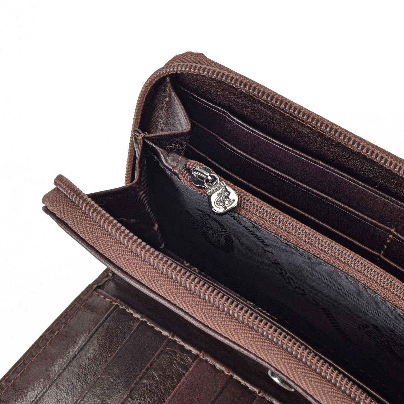 Kožená peňaženka peračník Cosset materiál kože zapínanie na zips farba hnedá veľkosť veľká 4401 Komodo H Detail