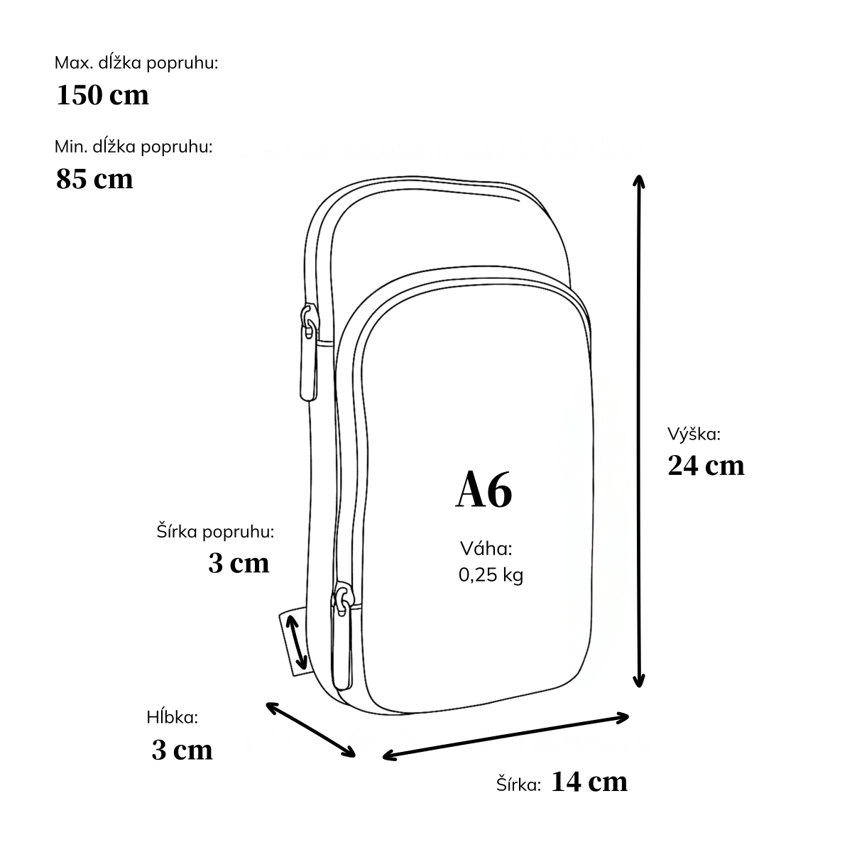 Praktická crossbody taška na mobilný telefón a peňaženku Carmelo materiál nylon zapínanie na zips farba čierna veľkosť malá 6600 C Rozmery
