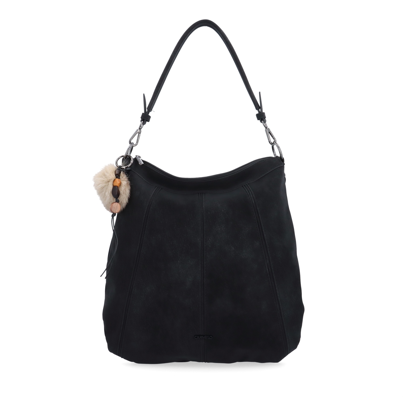 Praktická kabelka cez rameno aj crossbody s prešívaním Carmelo materiál syntetická koža zapínanie na zips farba čierna veľkosť stredná 4656 C Spredu