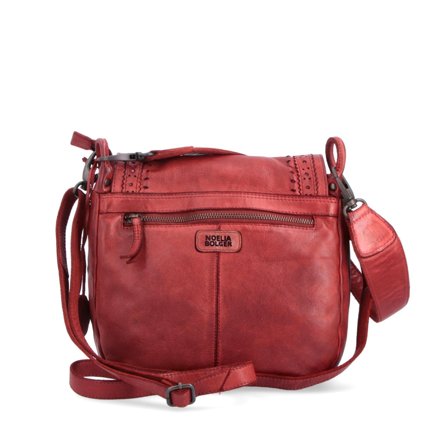 Kožená crossbody kabelka so zdobenou chlopňou Noelia Bolger materiál kože zapínanie s chlopňou farba červená veľkosť stredná NB 2030 CV Zozadu