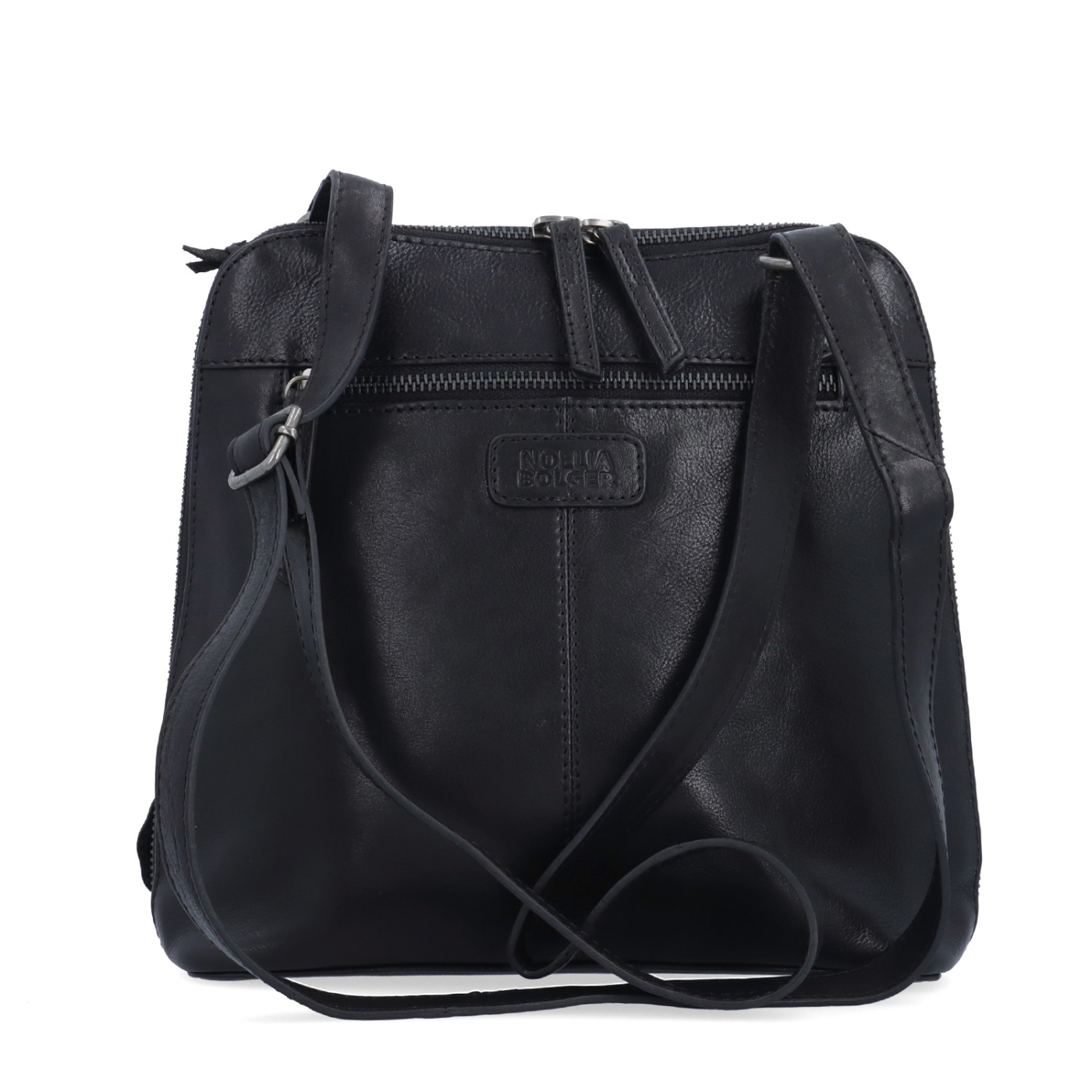 Elegantná kožená crossbody kabelka s príveskom Noelia Bolger materiál kože zapínanie na zips farba čierna veľkosť malá NB 3107 C Zozadu