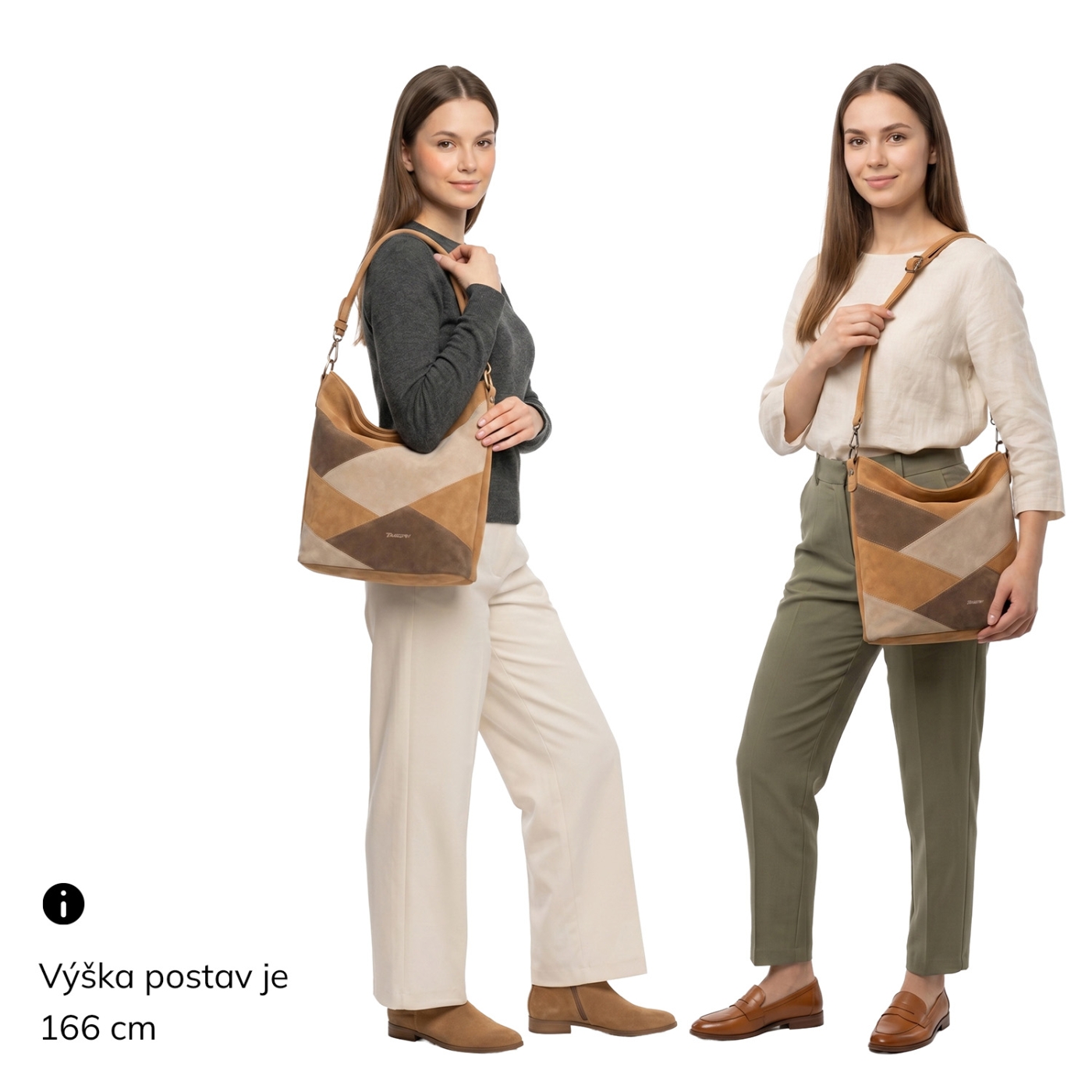 Hobo kabelka s originálnym patchworkovým dizajnom Tangerin materiál syntetická koža zapínanie na zips farba koňaková veľkosť stredná 1119 CAM Na postave