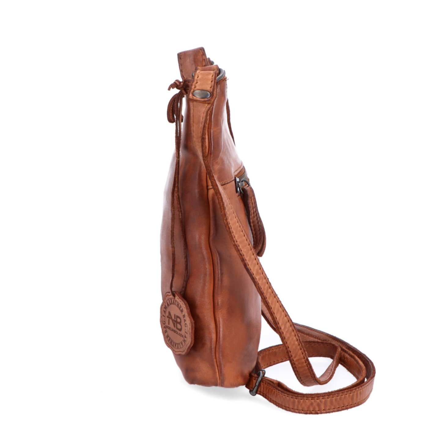 Kožená crossbody kabelka na každý deň Noelia Bolger materiál kože zapínanie na zips farba koňaková veľkosť malá NB 2404 KO Z boku