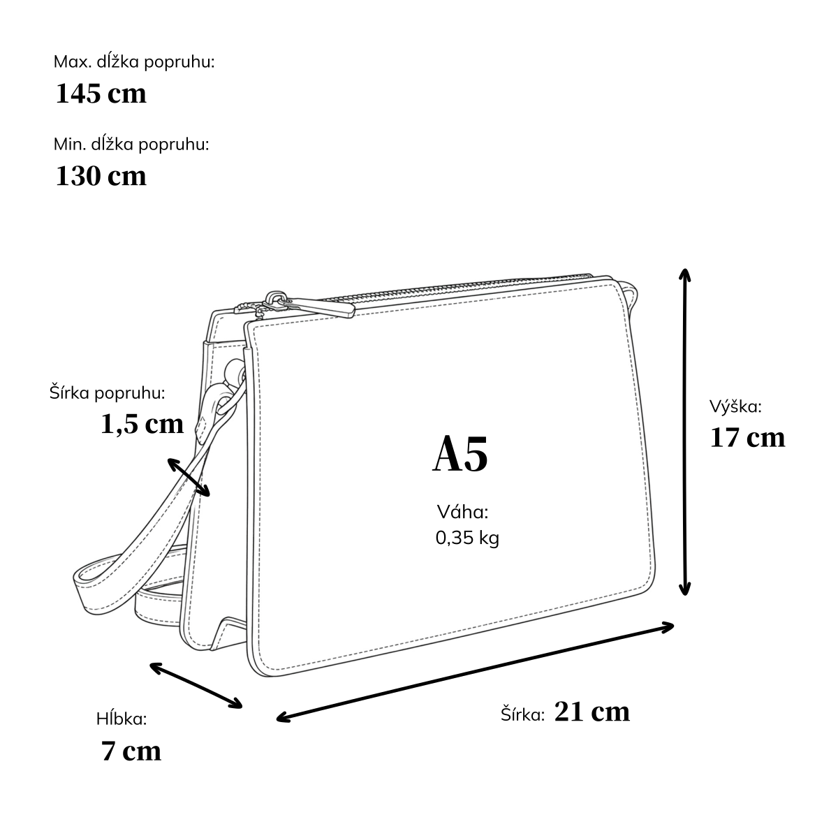 Elegantná crossbody kabelka Noelia Bolger materiál kože zapínanie na zips farba čierna veľkosť malá NB 0042 C Rozmery