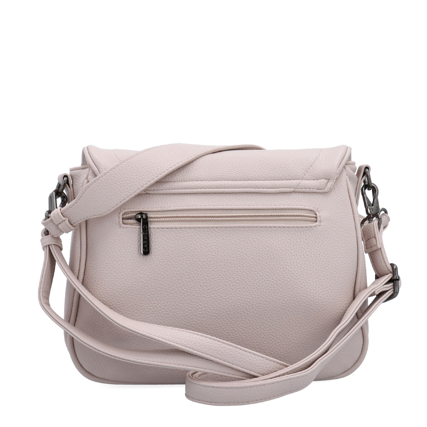 Dámska crossbody kabelka s jemnou štruktúrou Carmelo materiál syntetická koža zapínanie s chlopňou farba ružová veľkosť stredná 4361 LI Zozadu
