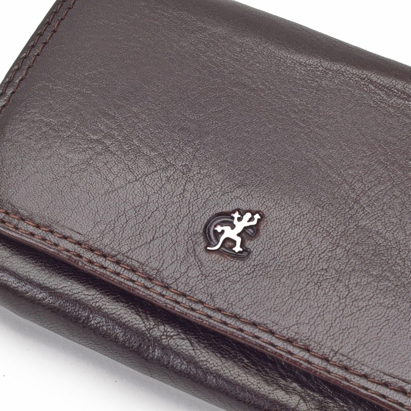 Praktická kožená peňaženka Cosset materiál kože zapínanie na cvok farba hnedá veľkosť stredná 4499 Komodo H Logo