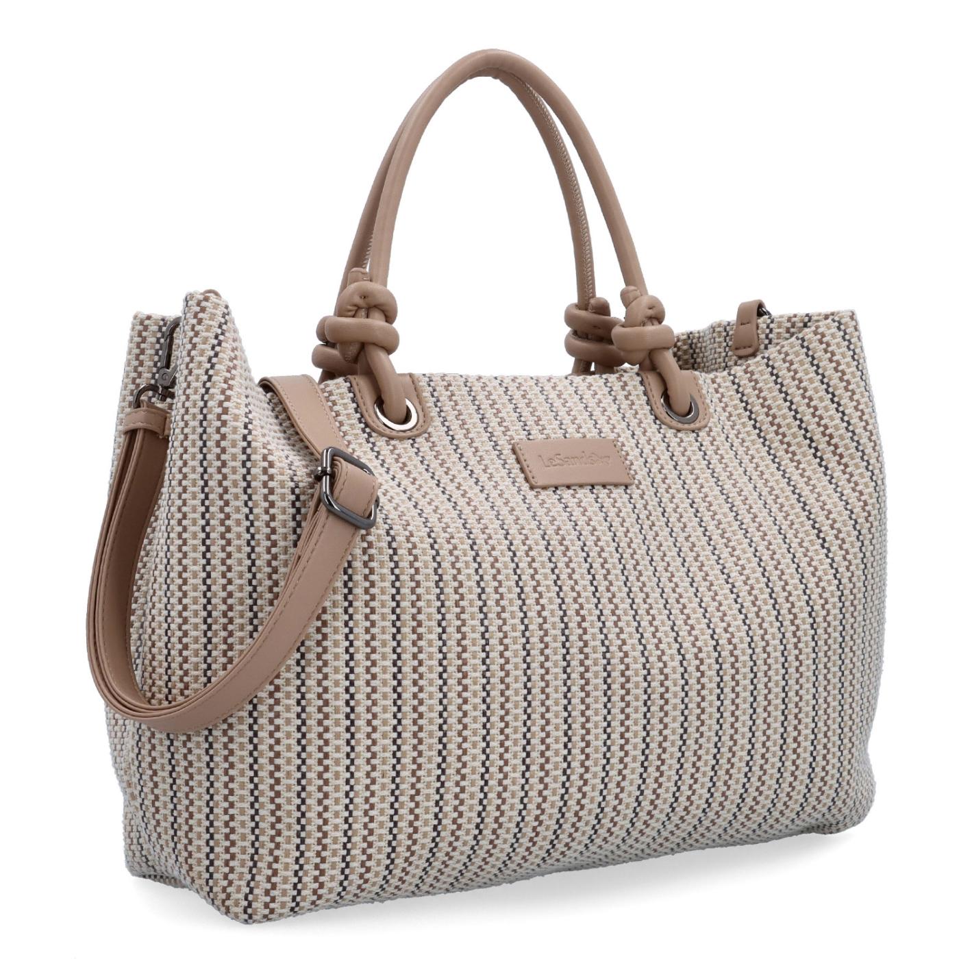 Priestranná shopper kabelka s originálnymi uchami Le Sands materiál syntetická koža zapínanie na zips farba béžová veľkosť veľká 4613 BE