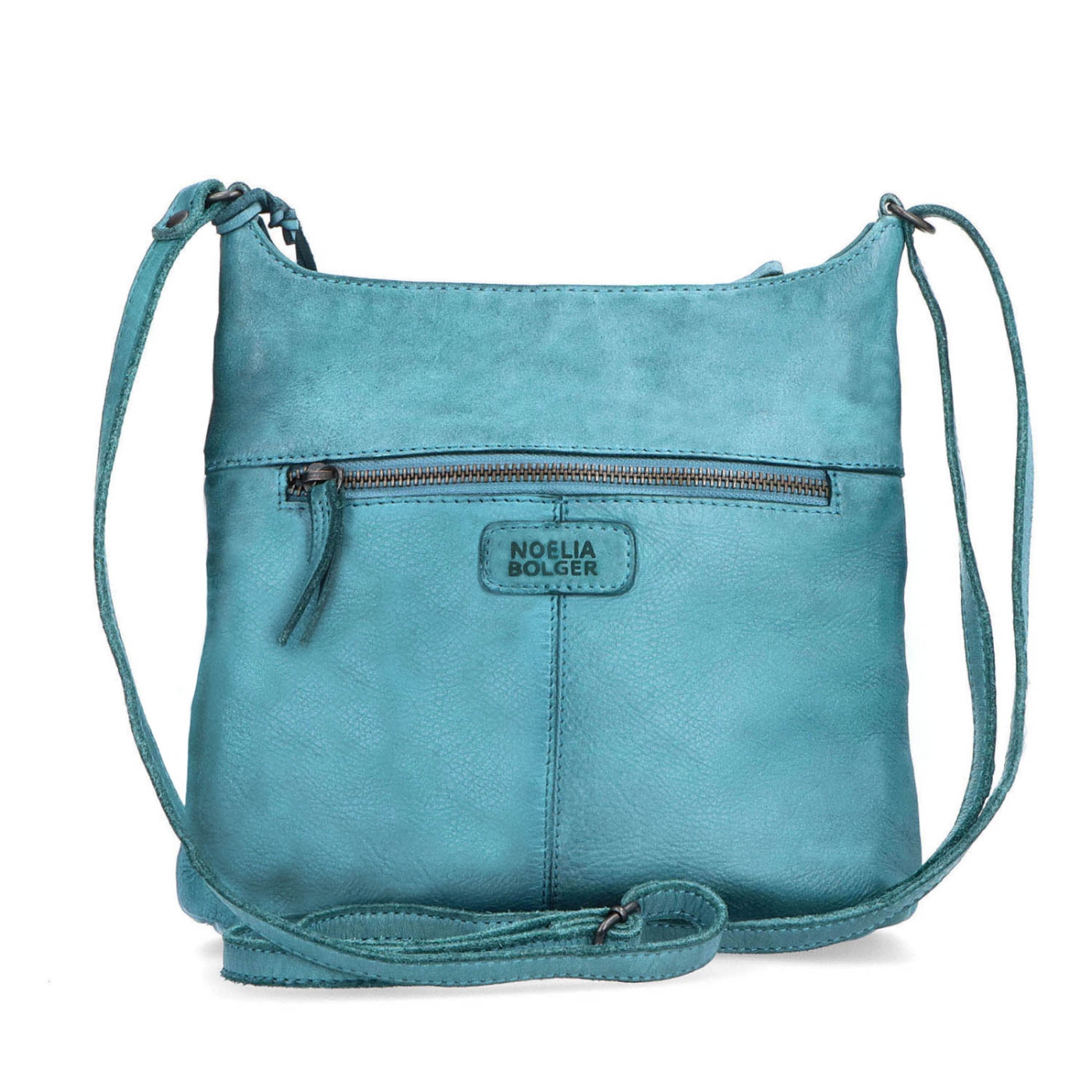 Kožená crossbody kabelka na každý deň Noelia Bolger materiál kože zapínanie na zips farba tyrkysová veľkosť malá NB 2404 TYR Zozadu