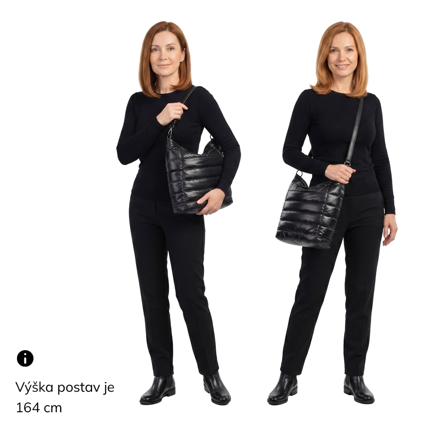 Mäkká kabelka s prešívaním a elegantným štýlom Carmelo materiál nylon zapínanie na zips farba metalíza veľkosť stredná 4383 TI Na postave