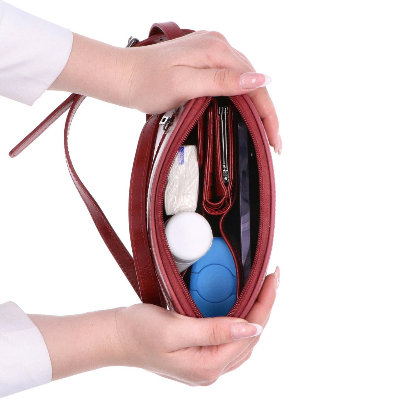 Luxusná malá kožená crossbody kabelka Noelia Bolger materiál kože zapínanie na zips farba červená veľkosť malá NB 0080 TCV Vnútro