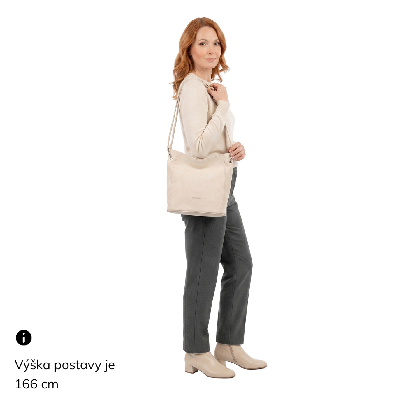 Mestská crossbody kabelka s hebkým povrchom a deleným vnútrom Tangerin materiál syntetická koža zapínanie na zips farba béžová veľkosť stredná 7015 BE Na postave