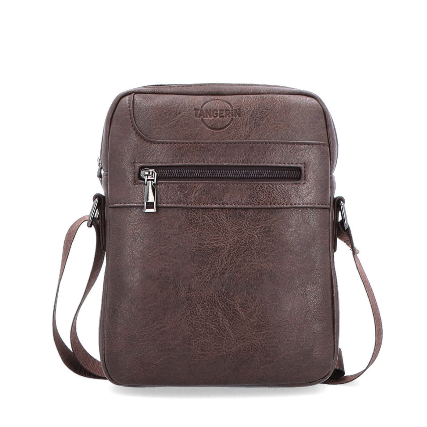 Crossbody taška cez rameno Tangerin materiál syntetická koža zapínanie na zips farba hnedá veľkosť stredná 2324 H Spredu