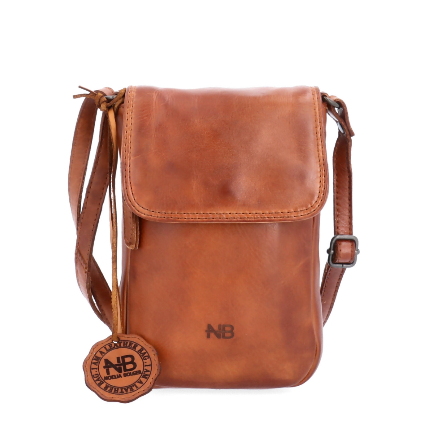 Kožená crossbody taška s chlopňou Noelia Bolger materiál kože zapínanie s chlopňou farba koňaková veľkosť malá NB 2418 KO Spredu